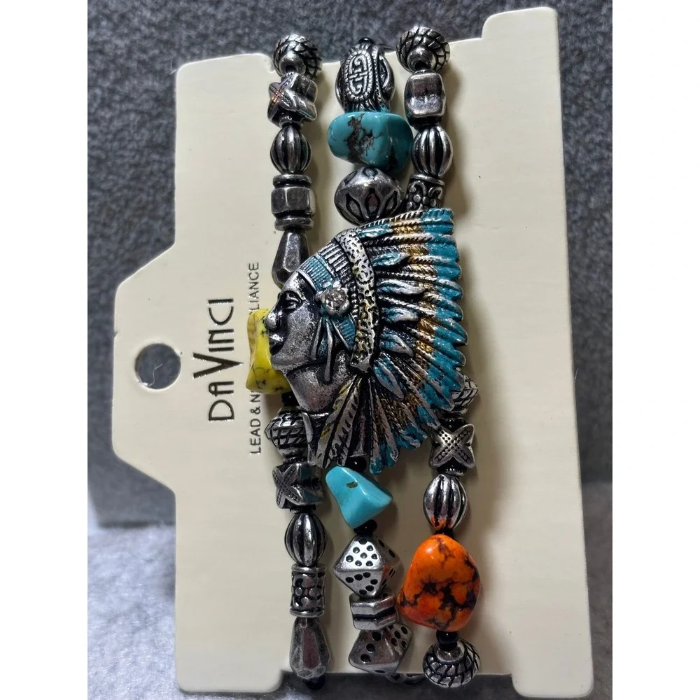 #20. Native American Turquoise Orange Yellow Stretch Bracelet